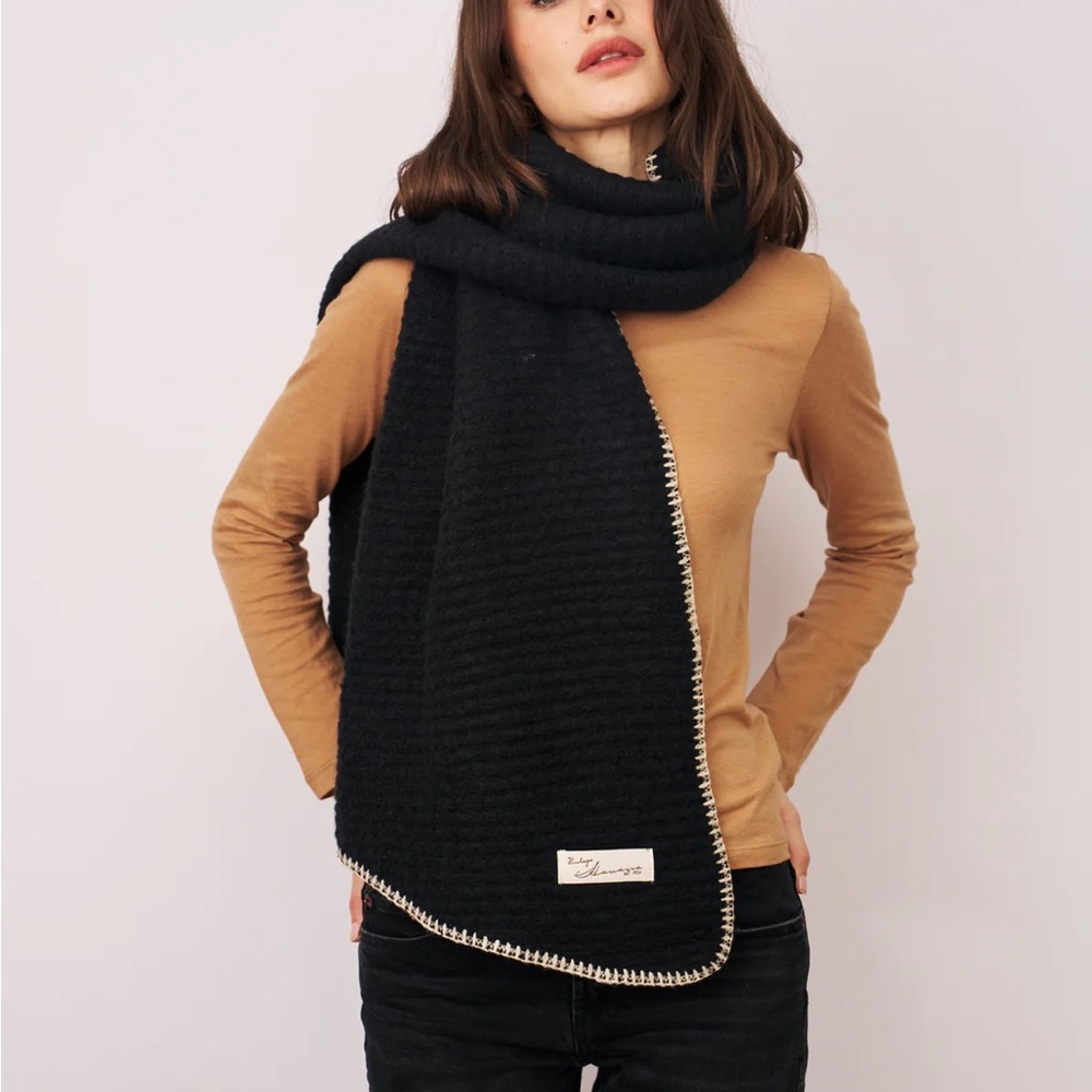 Black Knit Scarf with Contrast Trim